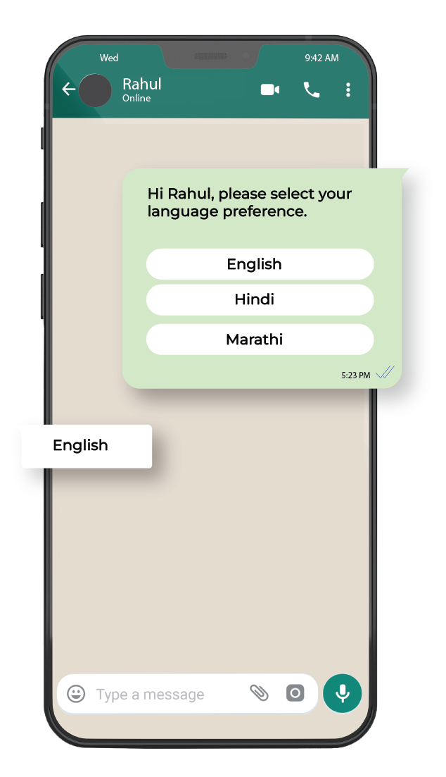 Mobile Screen showing kwiqreply's multilingual feature